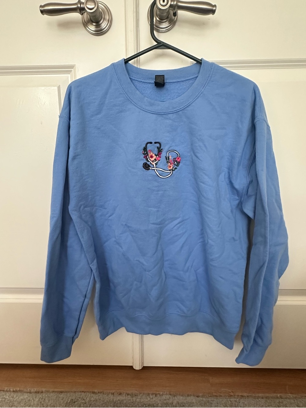 Unbranded Blue Floral Stethoscope Crewneck Sweatshirt
